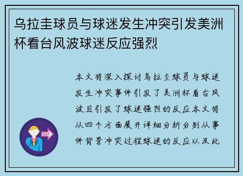 乌拉圭球员与球迷发生冲突引发美洲杯看台风波球迷反应强烈